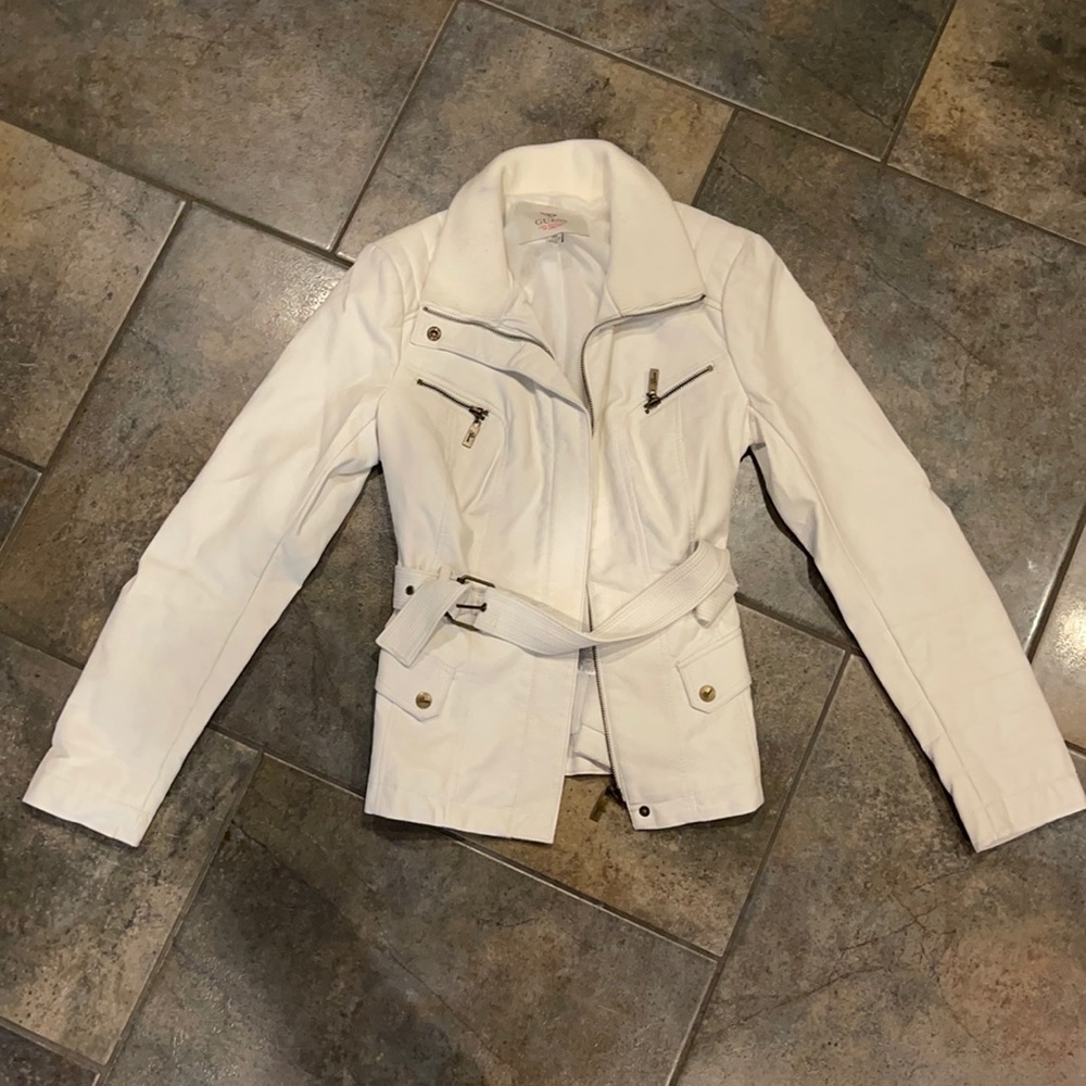 Guess white leather jacket